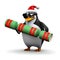 3d Santa penguin with Christmas cracker