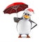 3d Santa penguin with a red umbrella