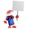 3d Santa smartphone holds up a blank placard