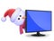 3d Santa snowman peeps round a widescreen television