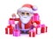 3d Santa surrounded by Christmas gifts