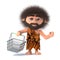 3d Savage caveman goes shopping with his basket