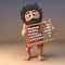 3d savage caveman in pelt holding prehistoric abacus, 3d illustration