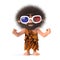3d Savage caveman wearing 3d glasses