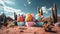 3D scene of colorful ice creams set against a stunning desert backdrop