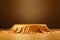 3D scene Empty podium with luxurious golden fabric atop, exuding elegance and opulence.