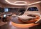 A 3D sci-fi bedroom. Very nice, clean lines characterize the interior of the living room.