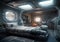 A 3D sci-fi bedroom. Very nice, clean lines characterize the interior of the living room.