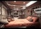 A 3D sci-fi bedroom. Very nice, clean lines characterize the interior of the living room.