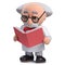 3d Scientist character studying a book