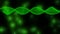 3D semitransparent green DNA chain rotation abstract on blue background. Rotating strand of DNA.