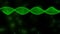 3D semitransparent green DNA chain rotation abstract on blue background. Rotating strand of DNA.