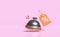 3d service bell icon with discount sales isolated on pink background. price tags coupon, marketing promotion bonuses concept, 3d