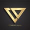 3d shiny golden linear triangle logo