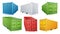 3D Shipping Cargo Container Set Vector. Blue, Red, Green, White, Yellow. Freight Shipping Container Concept. Logistics