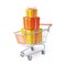 3d Shopping Cart with Heap Present Boxes Plasticine Style. Vector