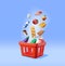 3D Shopping Plastic Basket with Fresh Products