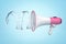 3d side close-up rendering of white and pink megaphone emitting a whirlpool of clean water on light-blue background.