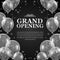 3d silver flying transparent balloons and black background for grand opening poster announcement
