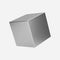 3d silver metal cube isolated on light background. Render a rotating chrome steel box in perspective with lighting and