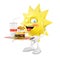 3D skiing sun character eats an hamburger