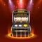 3d slots machine wins the jackpot, Isolated on glowing lamp background.