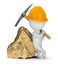 3d small people - miner next to a big gold nugget
