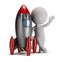 3d small people next to rocket