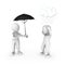 3d small people umbrella and rain.
