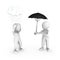 3d small people umbrella and rain. Help concept.