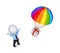 3d small person and colorful parachute.