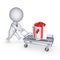 3d small person with giftbox on pushcart.