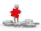 3d small person a holding over red puzzle