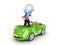 3d small person with a lifebuoy on a car.
