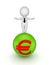 3d small person on a sphere with euro sign.