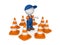 3d small person and traffic cones