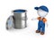 3d small person in workwear and paint can.