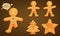 3D Smiling Brown Gingerbread Man, Christmas Tree and Star Cookies Set