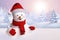 3d snowman, cartoon character, Christmas background, winter fore