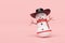 3d snowman with cowboy hat, scarf isolated on pink background. merry Christmas and festive New Year, 3d render illustration
