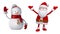 3d Snowman and Santa Claus. Christmas clip art set isolated on white background. Festive ornaments. Cute cartoon characters.
