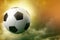 3d soccer ball on dramatic sky background