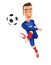 3d soccer player blue jersey powerful shooting