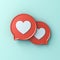 3d social media notification love like heart icons on red round speech bubbles