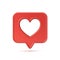 3d social media notification love like icon with hole heart shape on red speech bubble pin