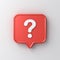 3d social media notification white question mark icon in red rounded square pin isolated on white background