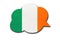 3d speech bubble with Ireland national flag isolated on white background. Speak and learn Irish language