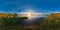 3D spherical panorama with 360 viewing angle. Ready for virtual reality or VR. Sunrise at the bank of lake. Deep blue sky.