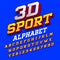 3D sport alphabet font. Three-dimensional effect retro letters and numbers with shadow.