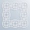 3D square white frame, vignette. Islamic geometric border, bas-relief. Vector muslim, persian motif. Elegant oriental